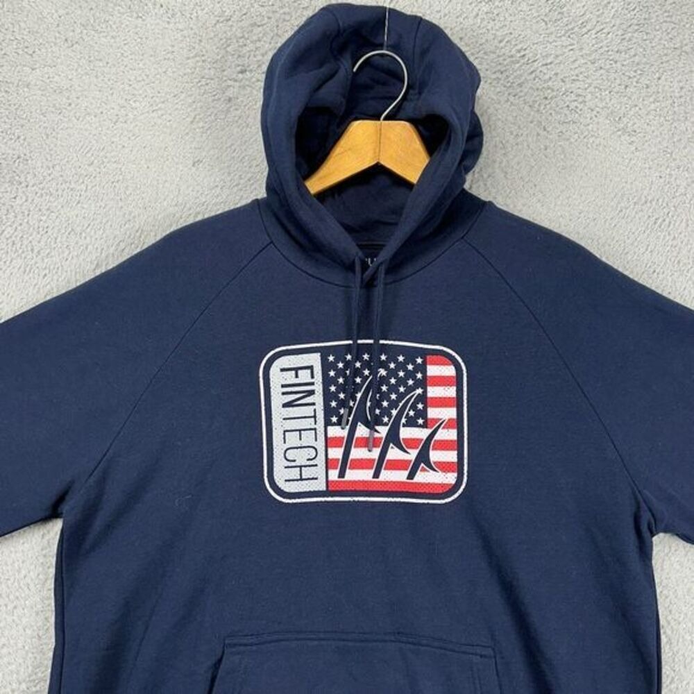FINTECH Point Breeze Hoodie Sweatshirt Men Large Navy Graphic Print Pullover NEW